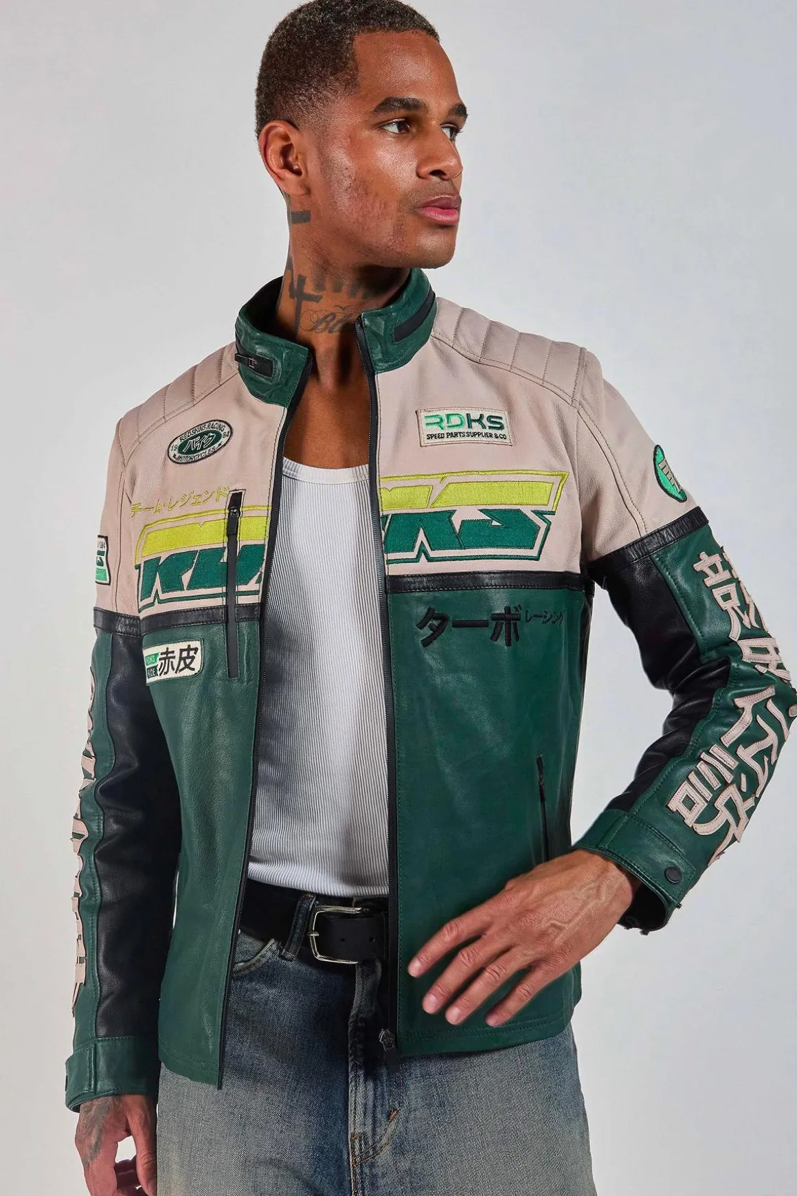 Blouson Homme Redskins Sancuir Racing Medium Green / Naturel