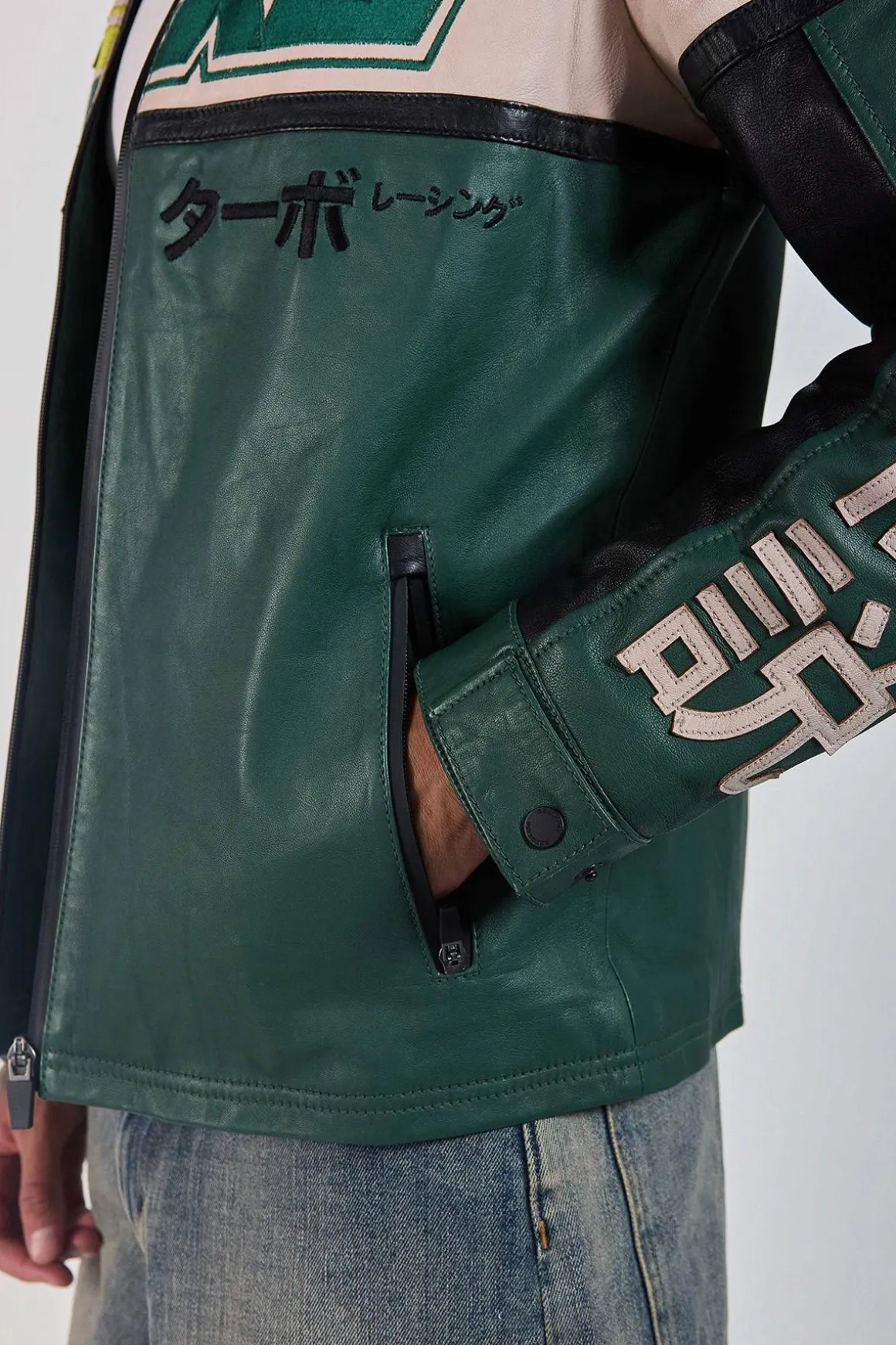 Blouson Homme Redskins Sancuir Racing Medium Green / Naturel