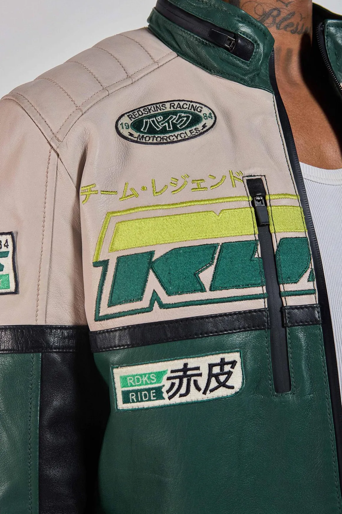 Blouson Homme Redskins Sancuir Racing Medium Green / Naturel