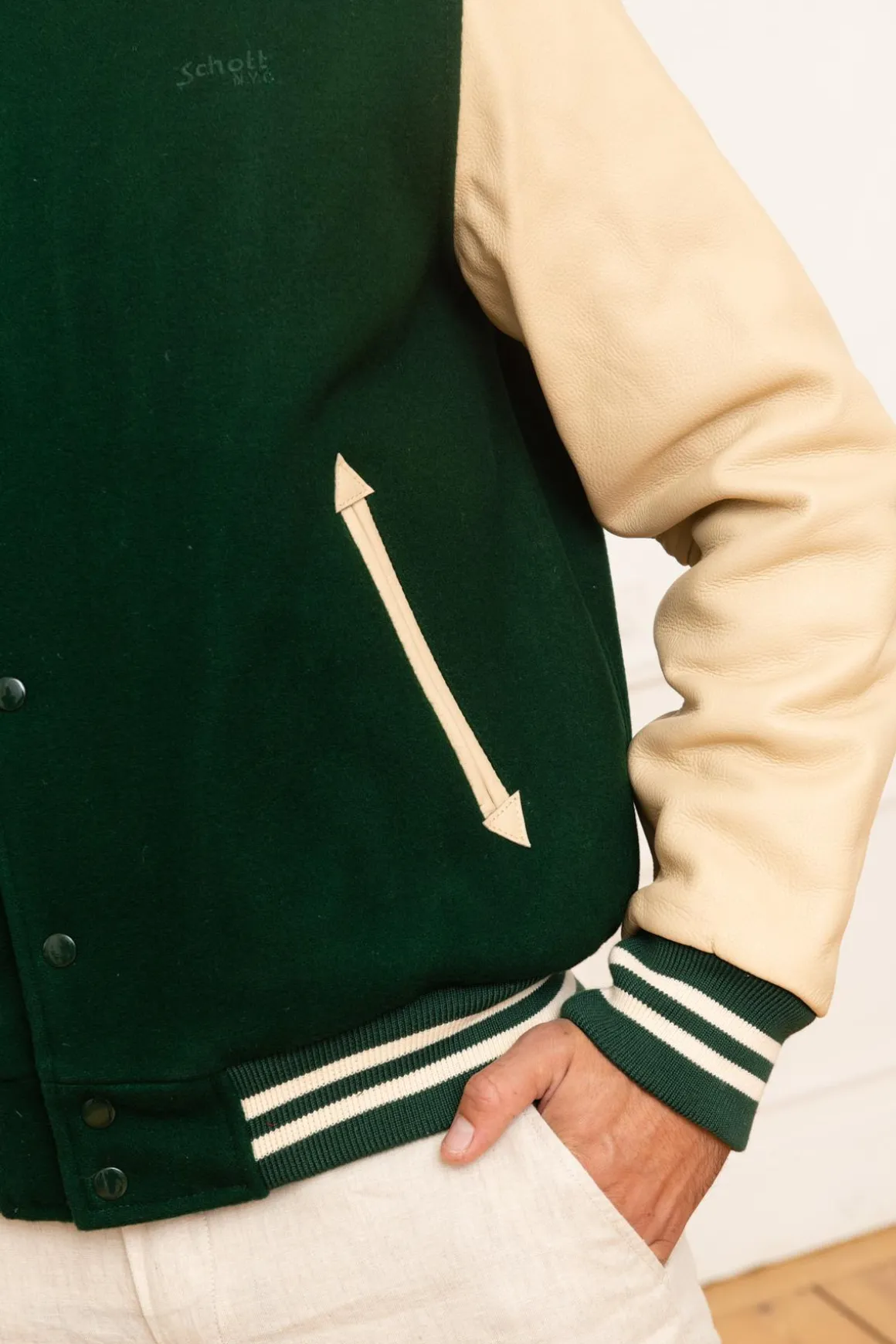 Blouson Homme Schott Lc8705 Green/Beige
