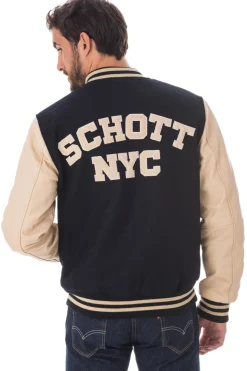 Blouson Homme Schott Lc8705 Marine/Beige