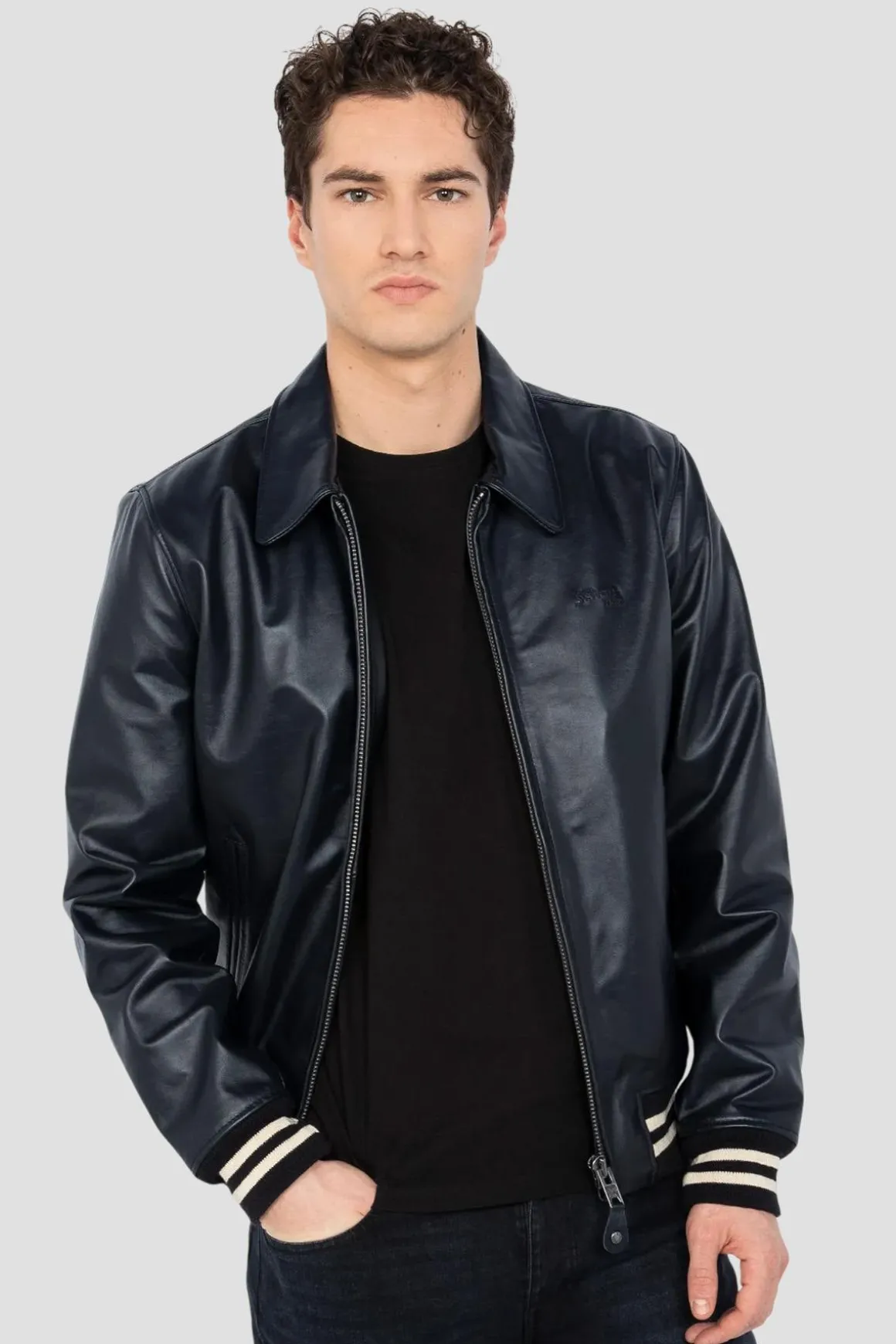 Blouson Homme Schott Lc5100 Stripe Navy/Offwhite