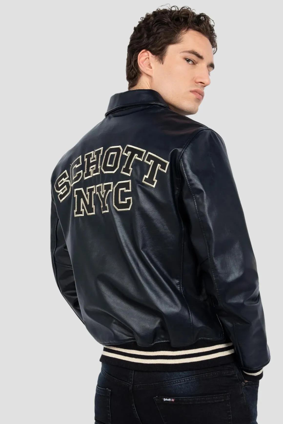 Blouson Homme Schott Lc5100 Stripe Navy/Offwhite