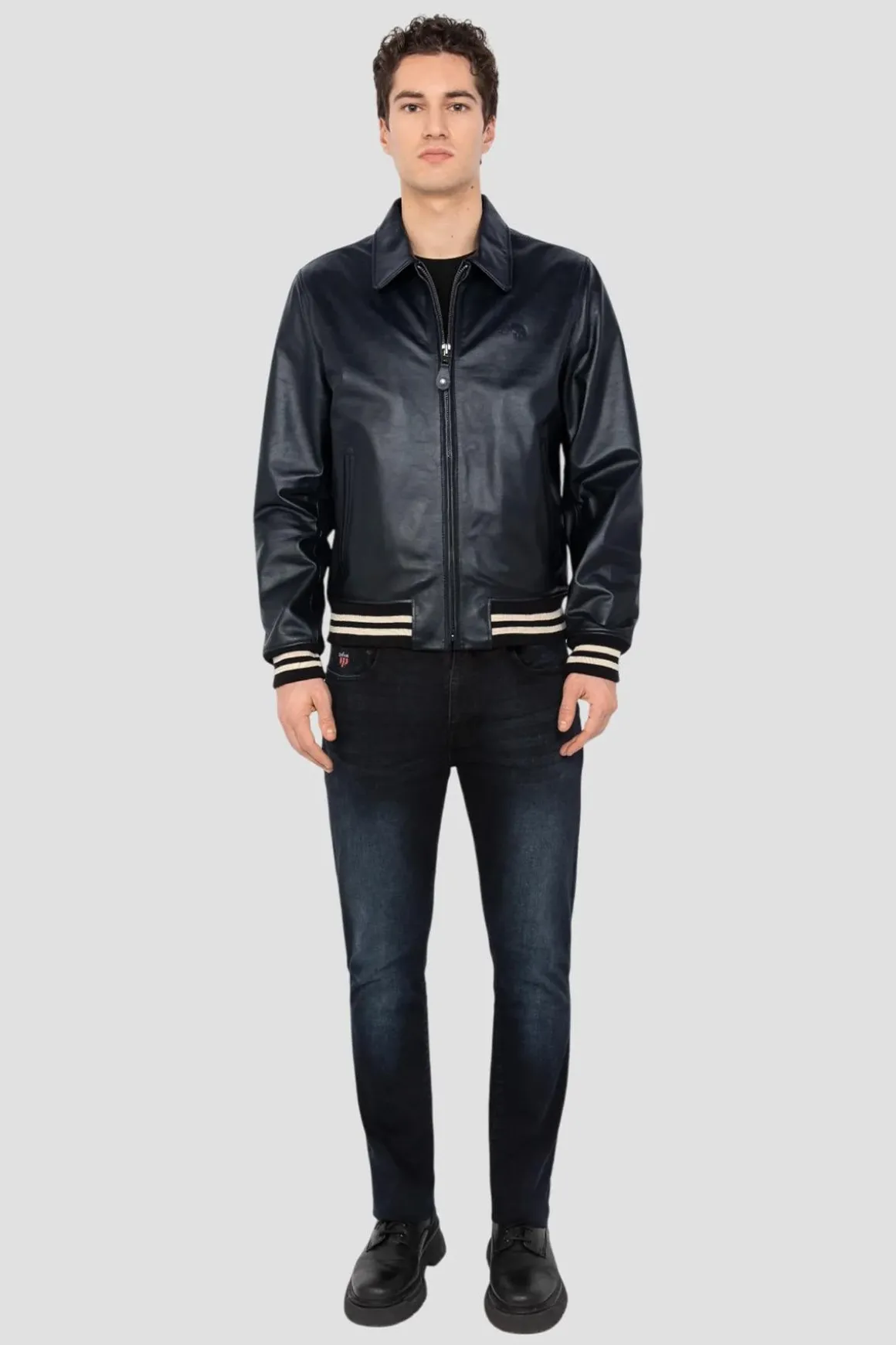 Blouson Homme Schott Lc5100 Stripe Navy/Offwhite
