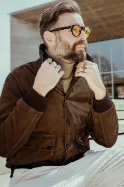 Blouson Homme The Jack Leathers Ottaviano + Tri Seasons Burned Suede Whisky