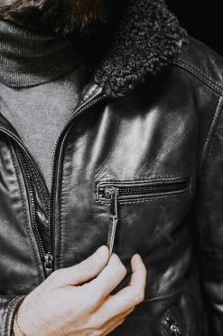 Blouson Homme The Jack Leathers Aviator Black +Collar Rub Off 046 Iron