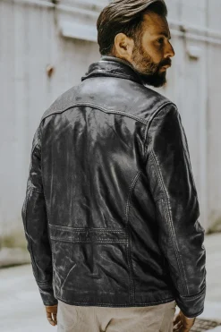 Blouson Homme The Jack Leathers Aviator Black +Collar Rub Off 046 Iron