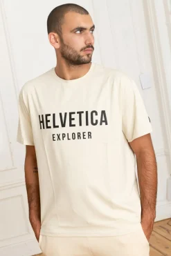 Tee Shirt Homme Helvetica Mountain Pioneers Barwin Cream