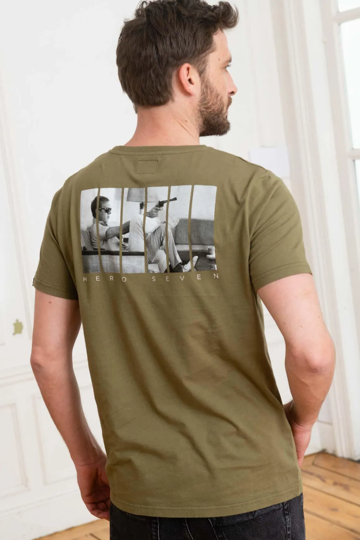 Tee Shirt Homme Steve Mcqueen Gun Sofa Dolivia Kaki