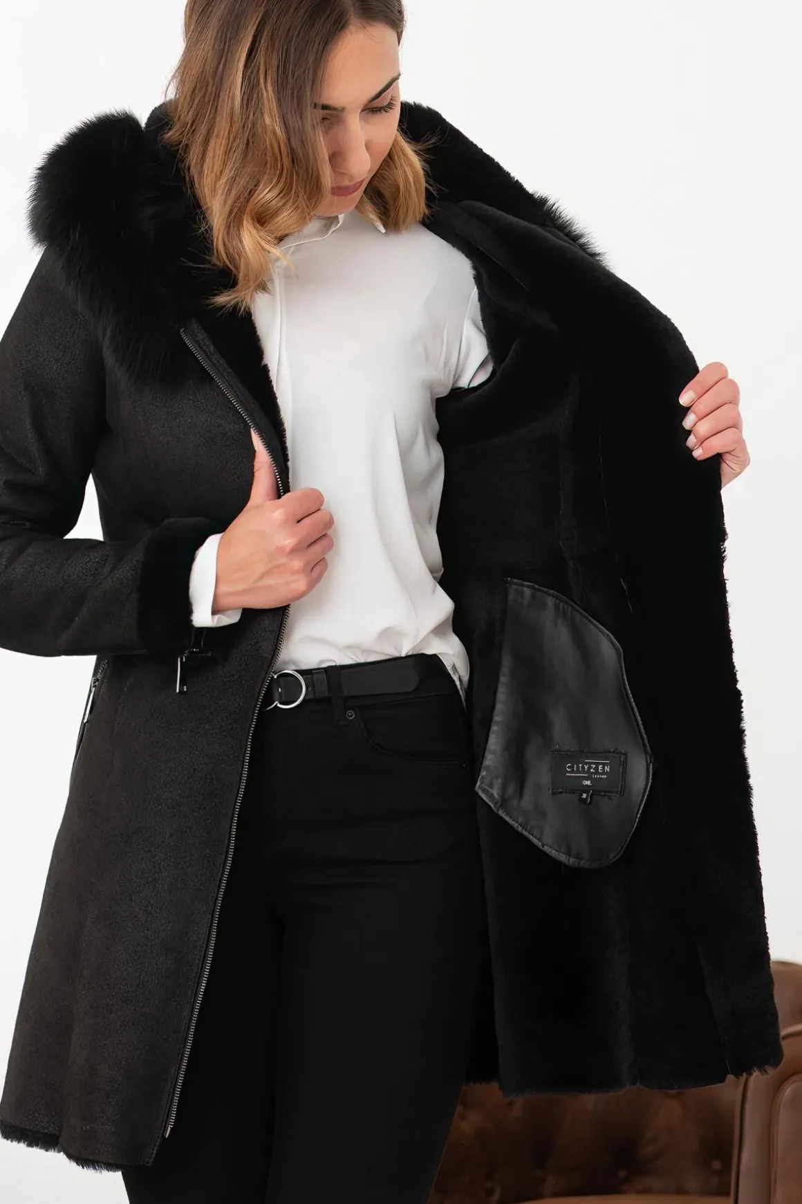 Veste Femme Cityzen Napoli Mouton Renard Noir