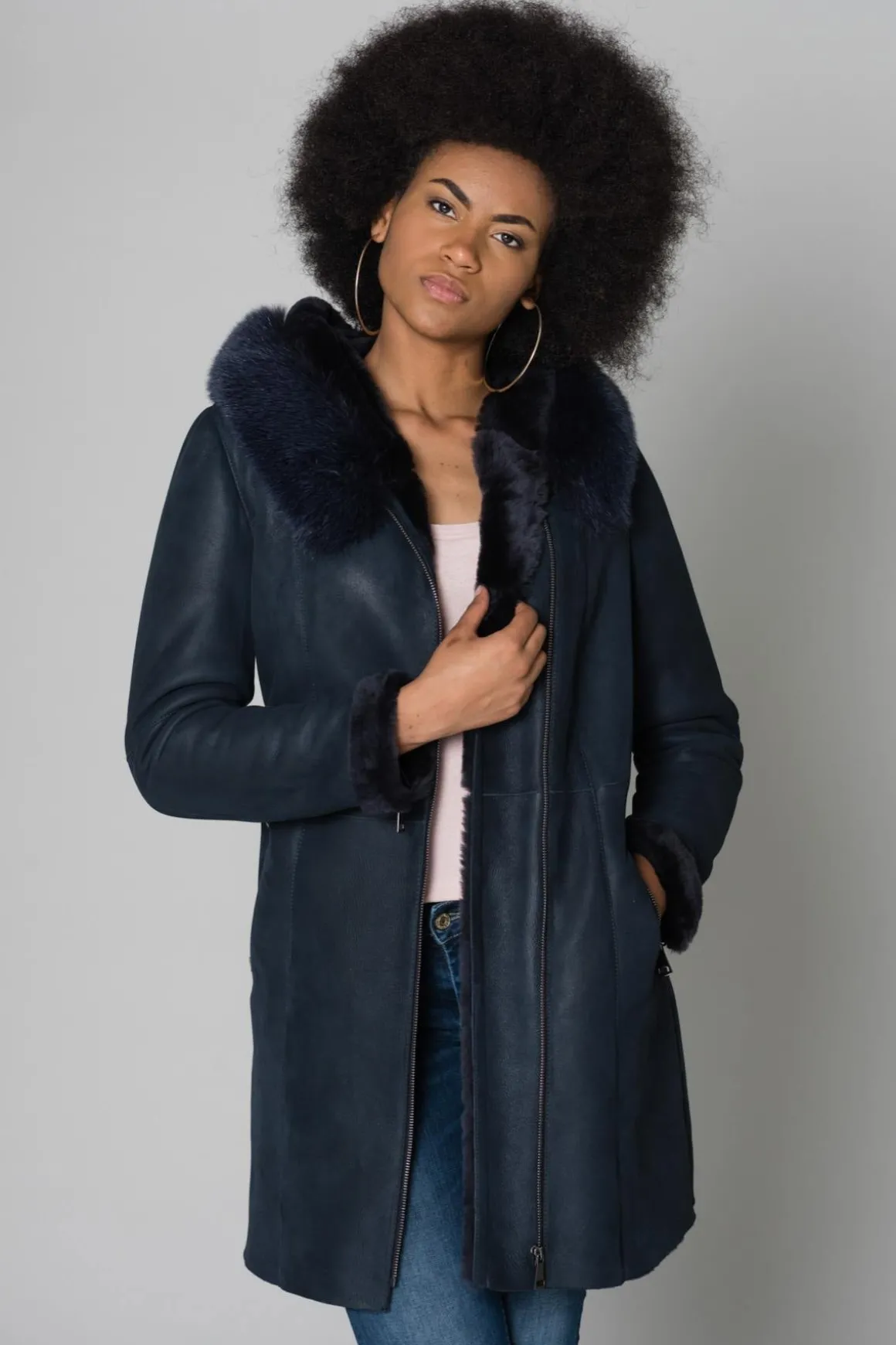 Veste Femme Cityzen Napoli Mouton Renard Marine