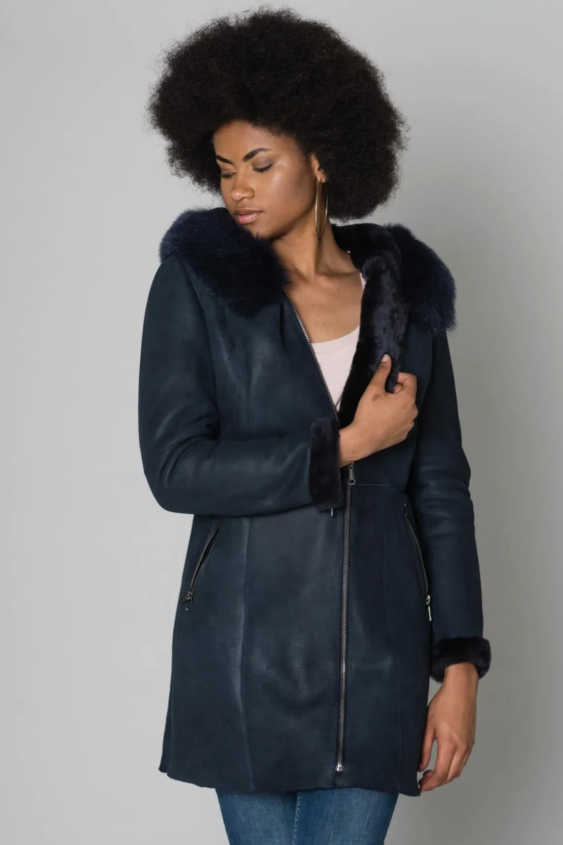 Veste Femme Cityzen Napoli Mouton Renard Marine