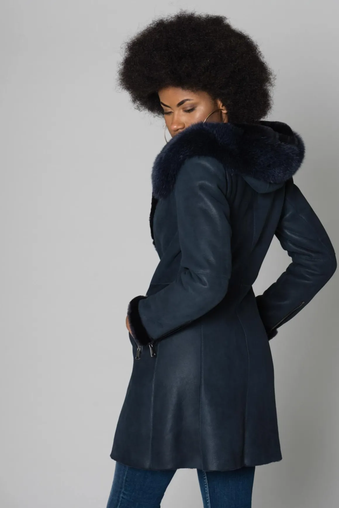 Veste Femme Cityzen Napoli Mouton Renard Marine