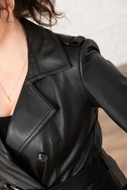 Veste Femme Cityzen Trench Long Agneau Perle Noir